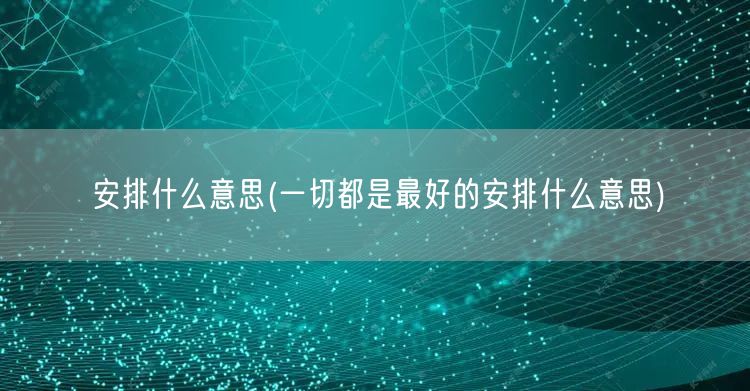 安排什么意思(一切都是最好的安排什么意思)