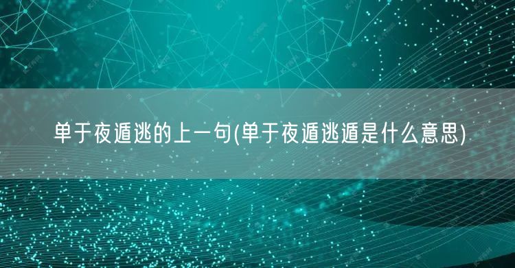 单于夜遁逃的上一句(单于夜遁逃遁是什么意思)